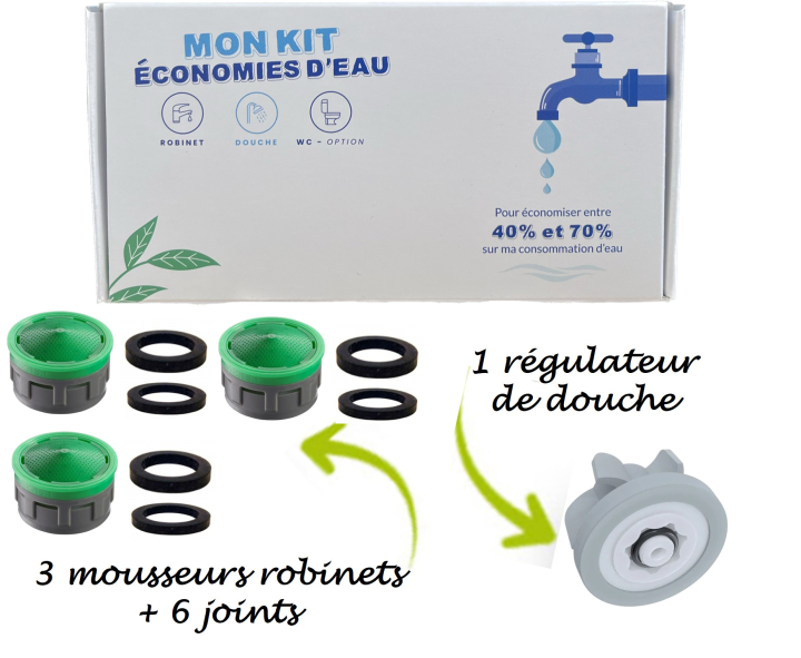 kit économie d’eau : 3 robinets + 1 douche + votre logo