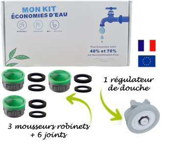 kit économie d’eau : 3 robinets + 1 douche + votre logo