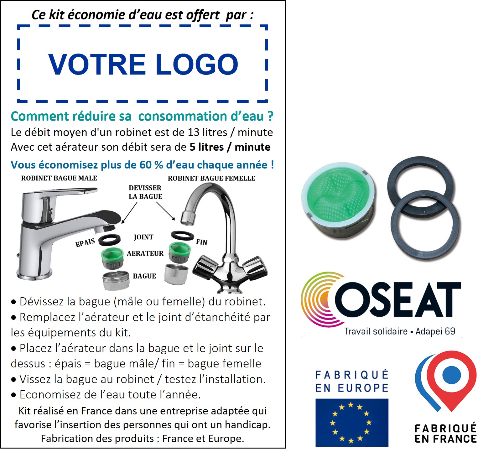 Économiseur D'eau Wodow Pour Robinet - Mousseur Inox, Bouton Poussoir, 5 Cm